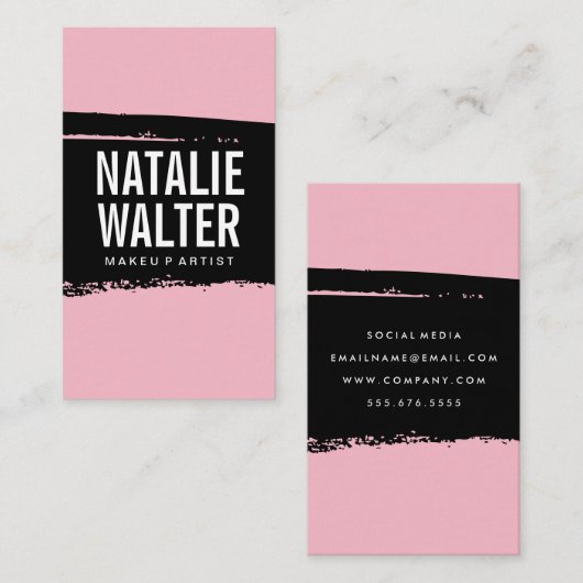 シンプル文字ブはっきりしたラックスピンクブラシ 名刺 (正面/裏面)