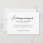 シンプル文字モダン葬儀お礼ノートカード サンキューカード (正面)