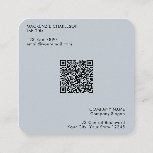 シンプル文字ロゴQRコードパウダーブルー スクエア名刺 (裏面)