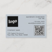 シンプル文字ロゴQRコードパウダーブルー 名刺 (正面)
