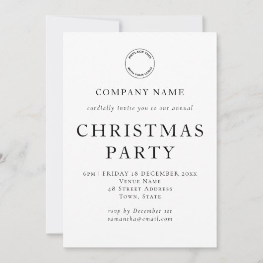 シンプル文字企業の白黒クリスマスパーティー 招待状 (正面)