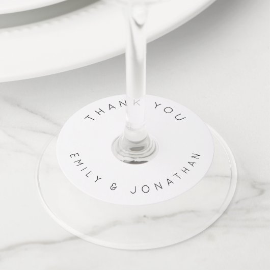 シンプル文字名サンキューホワイト結婚ズ ワイングラスタグ (クローズアップ)