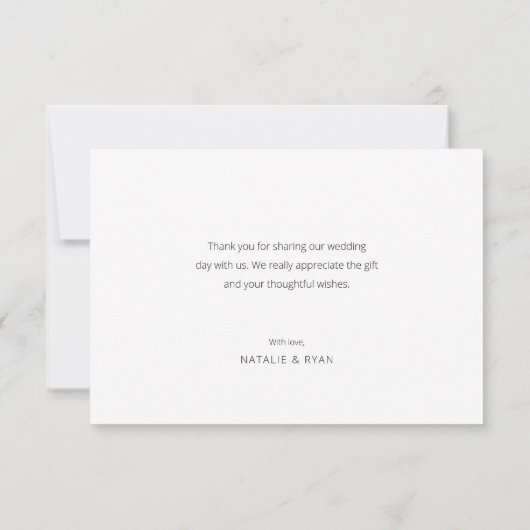 シンプル文字感謝していユー結婚の写真カード サンキューカード (裏面)