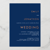 シンプル文字QRコード結婚の海軍バラ金ゴールド実在 箔招待状 (正面)