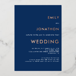 シンプル文字QRコード結婚の海軍バラ金ゴールド実在 箔招待状