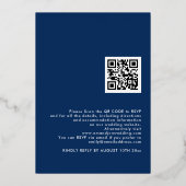シンプル文字QRコード結婚の海軍バラ金ゴールド実在 箔招待状 (裏面)