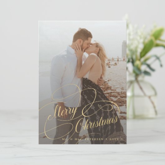 シンプル新エレガント婚メリークリスマス シーズンカード (スタンド正面)