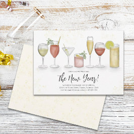 シンプル新年パーティーカクテルドリンク水彩 招待状