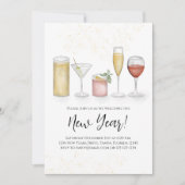 シンプル新年パーティーカクテルドリンク水彩 招待状 (正面)