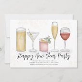 シンプル新年パーティーカクテルドリンク水彩 招待状 (正面)