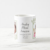 シンプル新生児Girl 2フォト誕生統計 コーヒーマグカップ (中央)