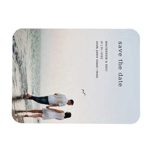 シンプル日付の写モダン真結婚を保存 マグネット (横)