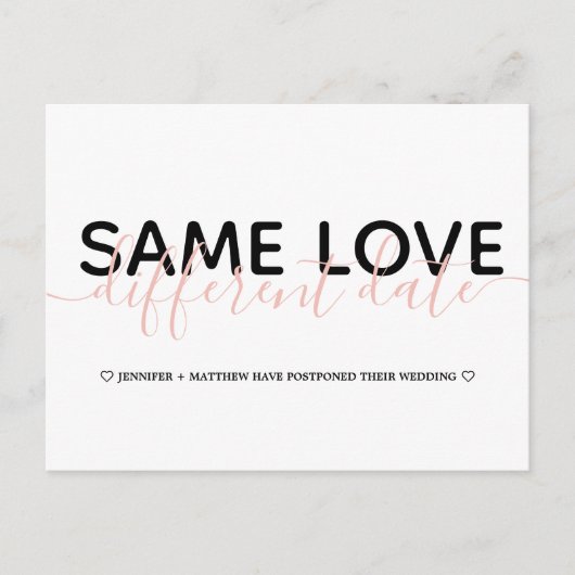 シンプル日付の結婚タイポグラフィ写真の変更 案内ポストカード (正面)