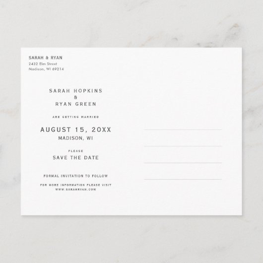 シンプル日付を写真付きで保存 案内ポストカード (裏面)