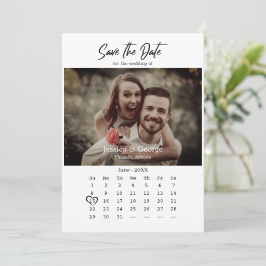 シンプル日付カレンダーのQRコードの保存結婚方法 案内状 (スタンド正面)