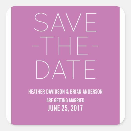 シンプル日付ステッカーの保存、明るい赤紫色 スクエアシール (正面)