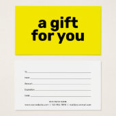 シンプル明るい黄色はっきりしたのモダンギフト証明書 (正面&裏面)