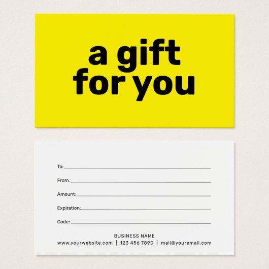 シンプル明るい黄色はっきりしたのモダンギフト証明書 (正面&裏面)