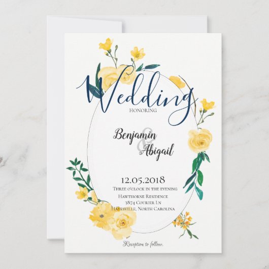 シンプル春エレガントイエローフラ結婚ーズ 招待状 (正面)