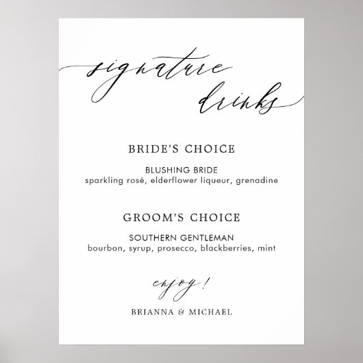 シンプル書エレガント式署名ドリンクのメニュー ポスター (正面)