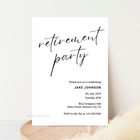 シンプル書エレガント書スクリプト退職パーティー 招待状