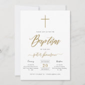 シンプル書エレガント書バプティスボーイ素朴金ゴールド 招待状 (正面)