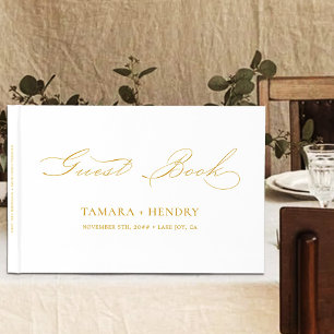 シンプル書エレガント白と金ゴールド結婚の ゲストブック
