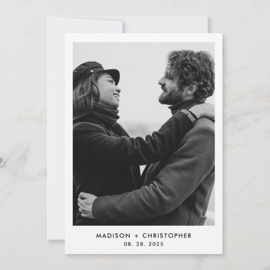 シンプル書エレガント跡の台本の写真の結婚写真 招待状 (裏面)