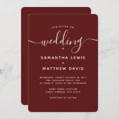 シンプル書エレガント道ブルゴーニュ結婚ー 招待状 (正面/裏面)