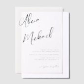 シンプル書カジュアル結婚文字 ベラム紙招待状 (オフセット)