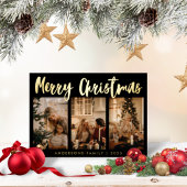 シンプル書ストライプの3枚の写真クリスマス 箔シーズンカード
