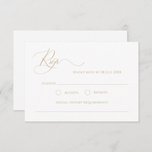 シンプル書フェイク道エレガント金ゴールド童話  出欠カード (正面/裏面)