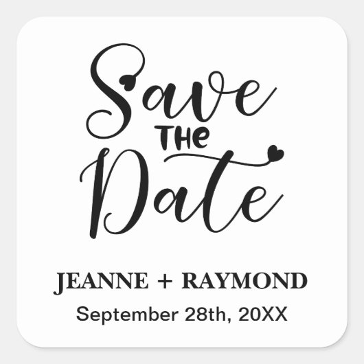 シンプル書モダン式結婚式の日付の保存 スクエアシール (正面)