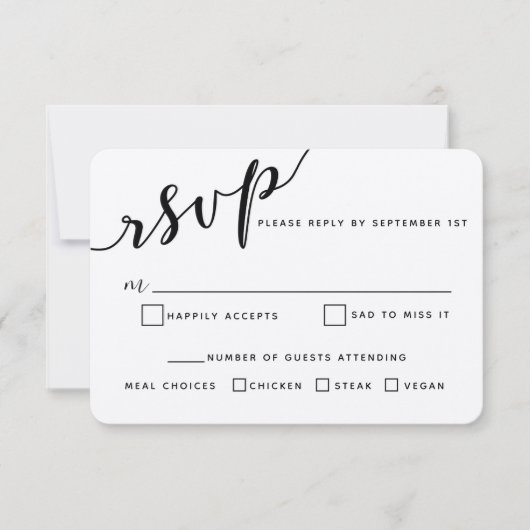 シンプル書モダン式結婚式RSVPカード 出欠カード (正面)