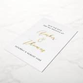 シンプル書モダン書の日付を保存実在金ゴールド 箔招待状 (回転した状態)