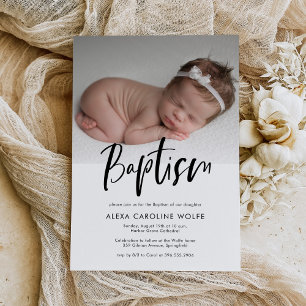 シンプル書モダン書バプテスマ写真 招待状