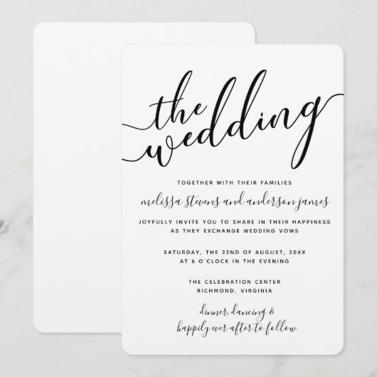 シンプル書モダン結婚式招待状 招待状 (正面/裏面)