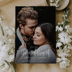 シンプル書モダン跡2枚の写真結婚 招待状