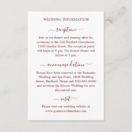 シンプル書モダン道ブルゴーニュ結婚の詳細 エンクロージャーカード