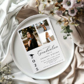 シンプル書モダン道写真ツイン卒業 招待状