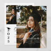 シンプル書モダン道写真卒業 招待状 (正面/裏面)