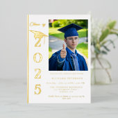 シンプル書モダン道写真卒業 箔招待状 (立ち正面)