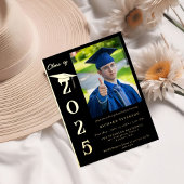 シンプル書モダン道写真卒業 箔招待状