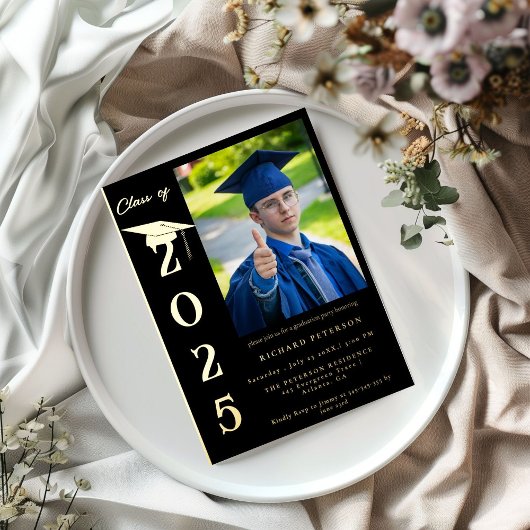 シンプル書モダン道写真卒業 箔招待状