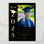 シンプル書モダン道写真卒業 箔招待状 (正面)