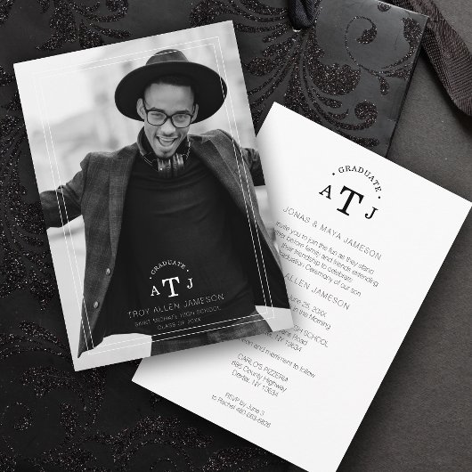 シンプル書モダン道写真大学院イニシャル 招待状