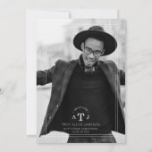 シンプル書モダン道写真大学院イニシャル 招待状 (裏面)