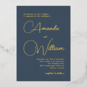 シンプル書モダン道台本ネイビーブルー 箔招待状 (正面)