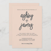 シンプル書モダン道桃ダストピンク結婚ズ 招待状 (正面/裏面)