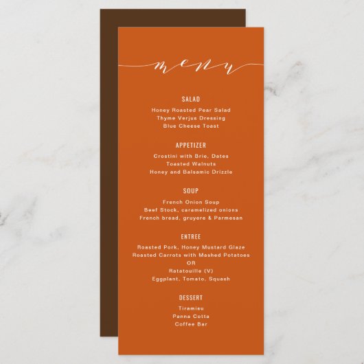 シンプル書モダン道焦げオレンジ茶色秋 メニュー (正面/裏面)